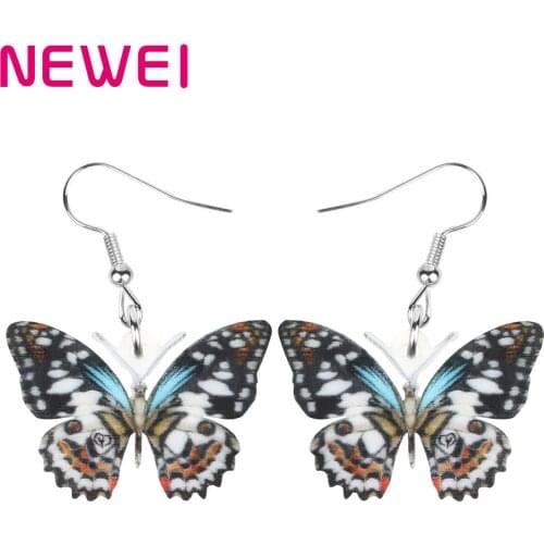 Newei Acrylic Gray Paranticopsis Xenocles Butterfly Earrings Print Insect Animal Dangle Drop Jewelry For Women Kid Vintage Gift