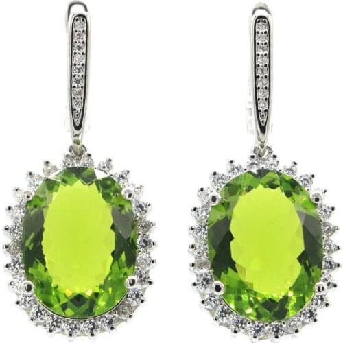 42x17mm Lovely Cute Water Drop Created Red Blood Ruby Green Amethyst Bright Zircon For Ladies Daily Wear Silver Earrings