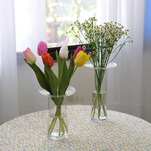 Glass Vase Transparent Glass Flower Pot For Coffee Shop Living Room Yard Terrarium Medium Vase For Fresh Flowers украшения