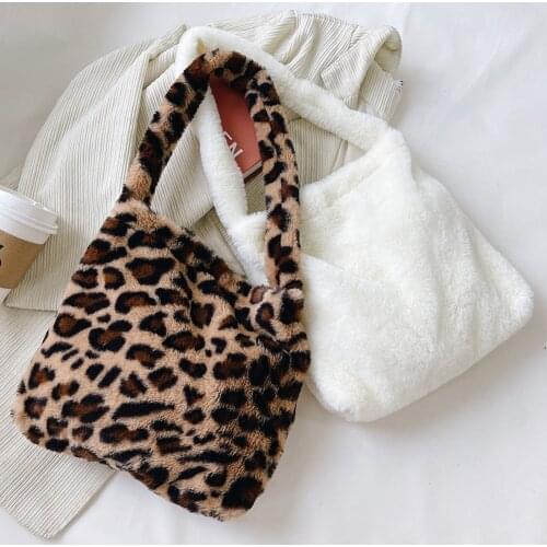 Women Shoulder Bag Plush Pure Color Underarm Bag Fashion Winter Autumn Small Handbag Shopping Cellphone Mirror Holder