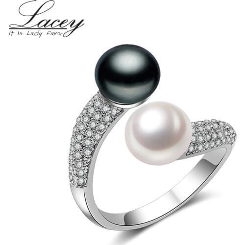 100% real Adjustable 925 sterling double pearl ring for women,multi white natural freshwater pearl rings jewelry birthday gift