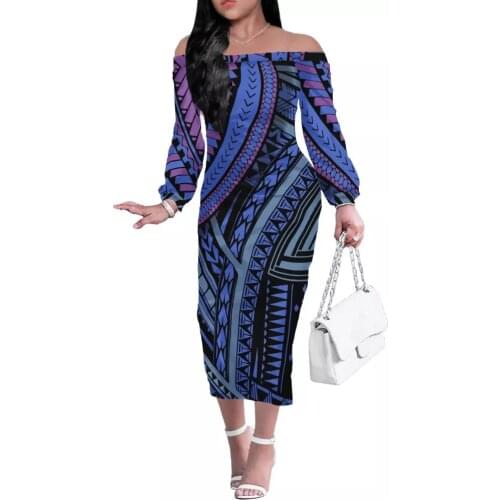 2021 New Arrival Women Summer Strapless Dress Female Sexy Midi Long Sleeve Off Shoulder Dress Girls Hawaii Print Clothes Outfits
