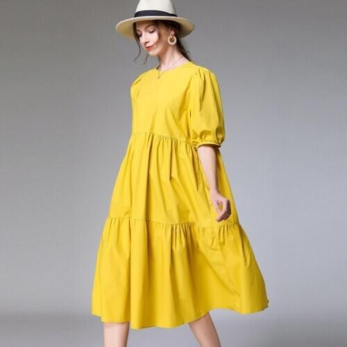 Office Lady half Sleeve OL style Shirt Dress plus size long Beach Dress Elegant loose casual cotton Party Dress 5XL 6XL