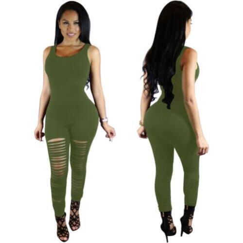 Women Casual Sleeveless hole Bodycon Romper Jumpsuit Club Bodysuit Long Pants bodysuits Overalls for women S to XL