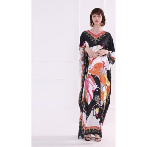 Black wave floral chiffon cross border dress women robe 20 summer long casual beach sexy loose dresses plus size v neck
