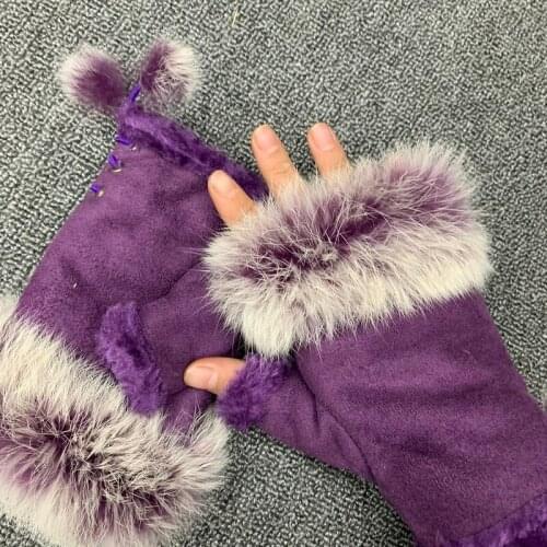 Winter gloves for women natural rabbit fur fluffy warm finger out fashion female girls gloves