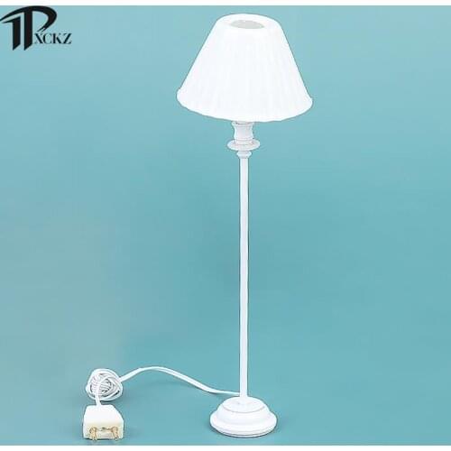 1:12 Doll Living Room Bedroom Furniture Dollhouse Home Light Mini White Shell Pattern Floor Lamp 12V With Cable Decoration