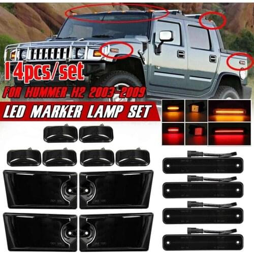 14X LED Side Marker Turn Signal Lights Kit for Hummer H2 2003-2009 Side Marker Repeater Cab Roof Light Lamp