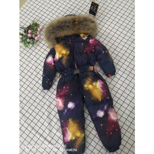 2021 Winter baby girl down coat Baby clothes print outerwear Fur Hooded childrens Snowsuit down overall Child jumpsuit romper