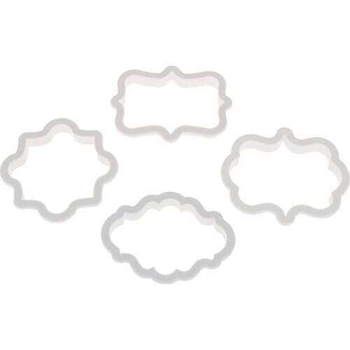 4pcs/set Vintage Plaque Frame Cookie Cutter Set Plastic Biscuit Mold Cake Decorating Tools Fondant Cutter