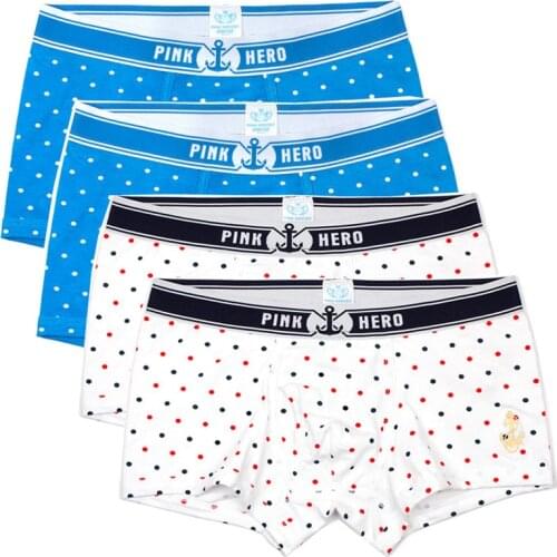 4pcs/Lot Pink Heroes Fashion Cool Marine Striped Boxer Shorts Cotton Lycra Stretch Men Underpants Male Panties