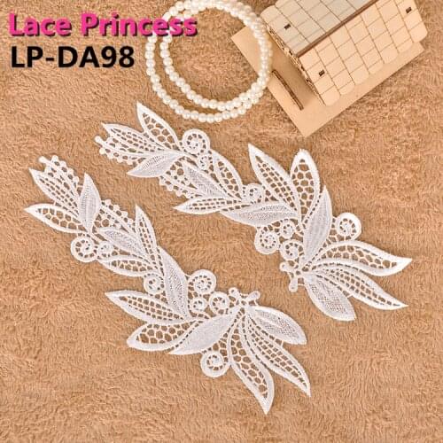 5 pairs LP-DA98 white / black embroidery flower patches lace applique collar wedding dress formal dress accessories fabric