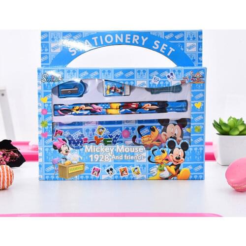7-piece set Disney Frozen Mickey Stationery Set Cartoon Stationery Box Pencil Eraser Cap School Supplies Writing Set Gift