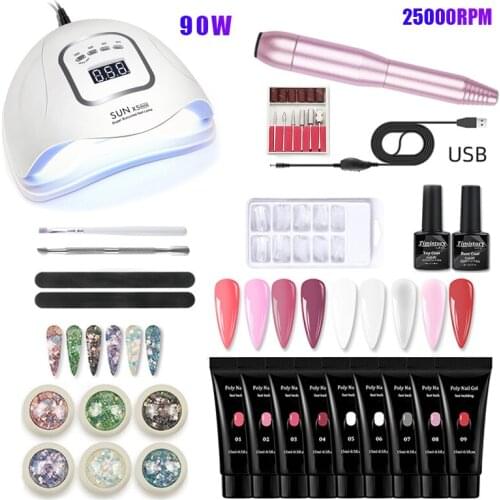 9/7/5 Color Acrylic Nail Gel Extension Nail Kit 90/72W UV LED Nail Lamp With 25000RPM Electric Manicure Machine Set
