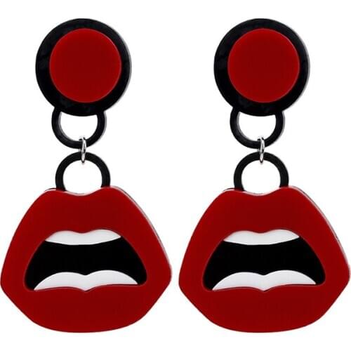 Acrylic Red Lips Weird Exaggerated Earrings Sexy Mouth Big Earrings Ladies Hip Hop Punk Funny Long Drop Earrings Womens Jewelry