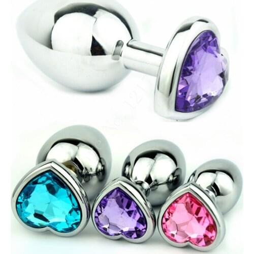 Medium Size Heart Shaped Stainless Steel Jewelled Crystal Anal Plug Jewelry Butt Plug Anal Sex Toys for Couples GS0208