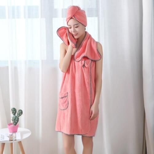 High-density coral fleece bath towel Home absorbent bath skirt dry hair towel thickened face towel 3pcs set