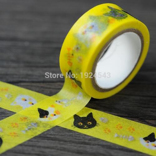 Free shipping Beautiful washi tape/15mm*10m diy tape/ lovely yellow cat masking paper tape