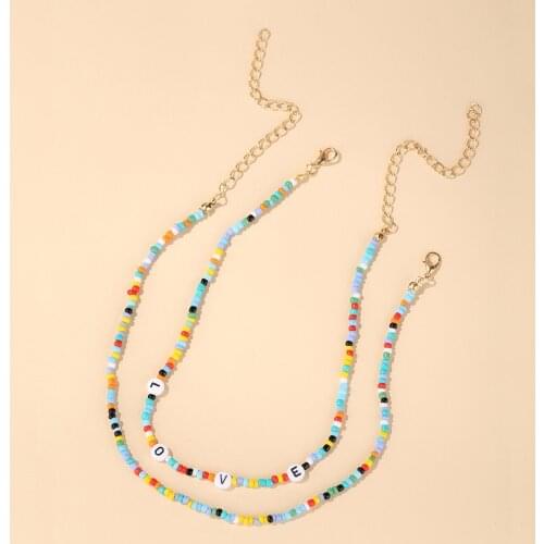 Bohemia Women Seed Beads Love Necklace Diy Handmade Rainbow Candy Multi-Layer String Beaded Chokers Necklaces Girls Jewelry Gift