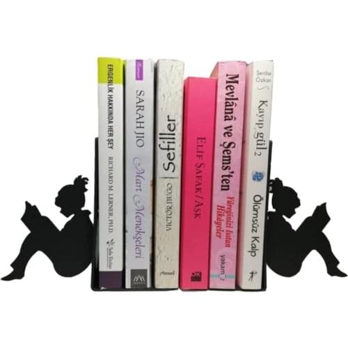 Decorative Bookends Bookshelf Metal Book Holders Non-skid Thema Love Heavy Duty Iron Art Black Stand Support Magazines Organizer