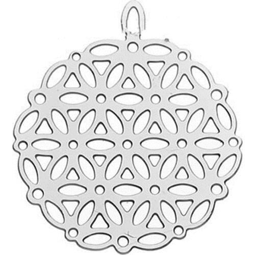 DoreenBeads Fashion 304 Stainless Steel Flower Of Life Connector Round Silver Color Hollow DIY Charms 25mm x 22mm( 7/8"), 10 PCs