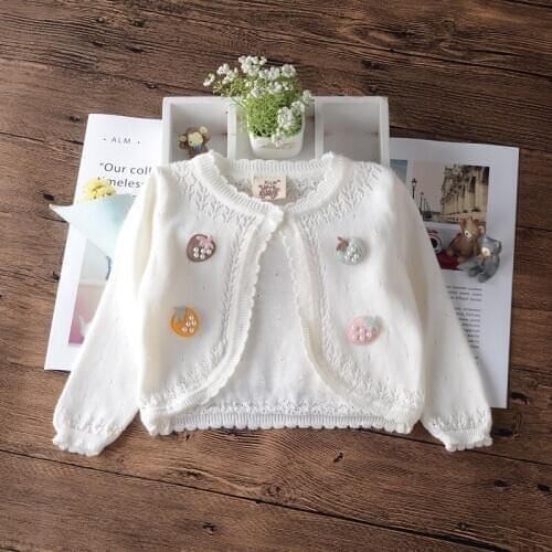 Fashion Girls Jacket Kids Cute Cardigan Sweater Girls Sweet Strawberry Cotton Shool 1 2 3 4 5 6 7 8 Years Old Kid Clothes 205025
