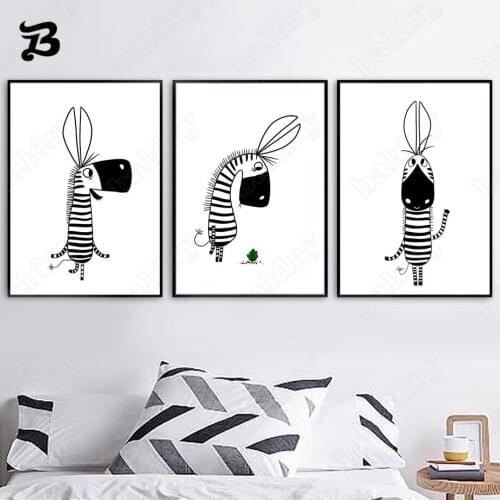 Canvas Painting Wall Art Black and White Little Donkey Nordic Abstract Posters Prints for Kids Bedroom Boy Girl Room Home Decor