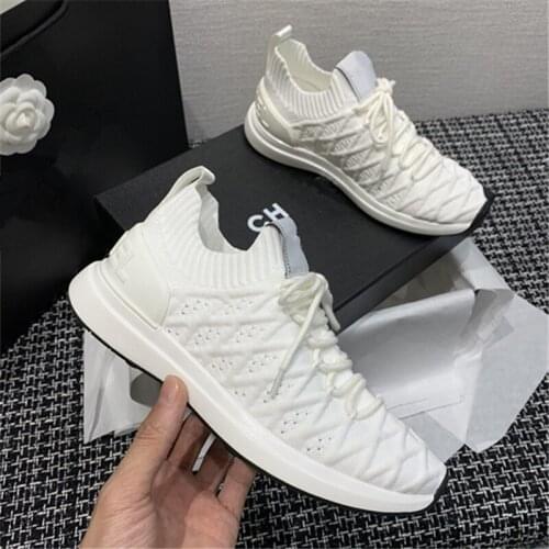 Zwart Wit Ademend Vrouwen Sneakers Fashion Lace Up Gebreide Sokken Schoenen Comfortabkle Wandelen Running Schoenen Voor Vrouwen