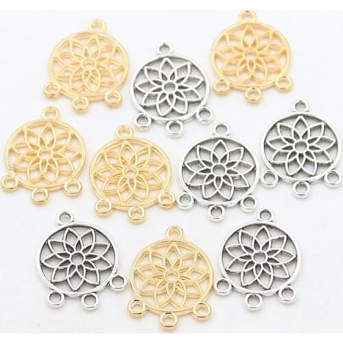 30Pcs 13*19MM 2Color Zinc Alloy Retro Round Pendants Porous Connectors Linker For DIY Charm Necklace Bracelet Jewelry Accessorie