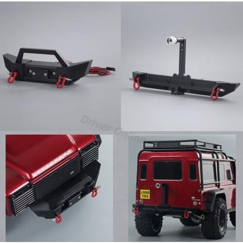 Metal Front Rear Bumper with LED Light for 1/10 RC Crawler Traxxas TRX4 TRX-4 Axial SCX10 90046 90047 D90 Upgrade parts