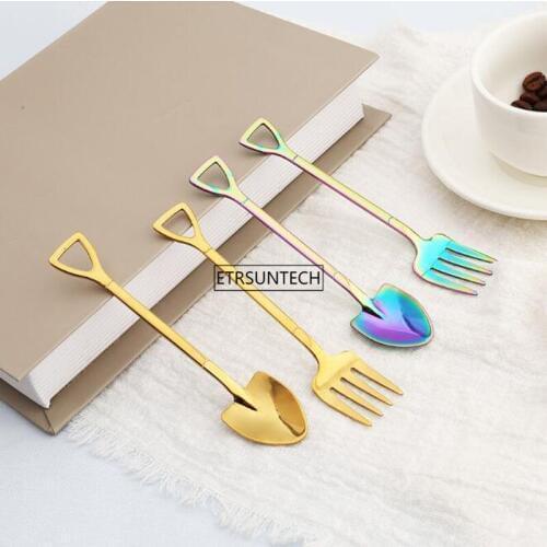 Shovel Shape Cake Spoon Stainless Steel Mini Fruit Fork For Tea Coffee Sugar Ice Cream Cafe Bar Tableware 300pcs