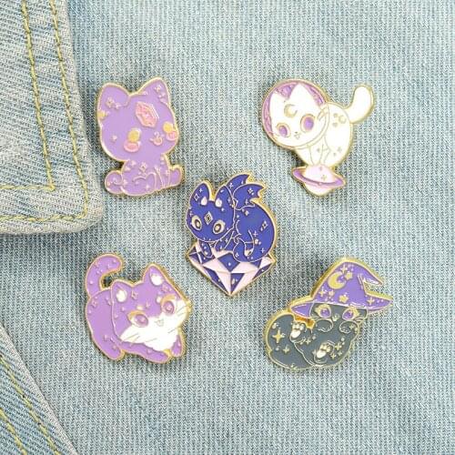 Cartoon Creative Cute Animal Night Cat Brooch Witch Cats Enamel Pin Badge Jewelry Gift For Friends