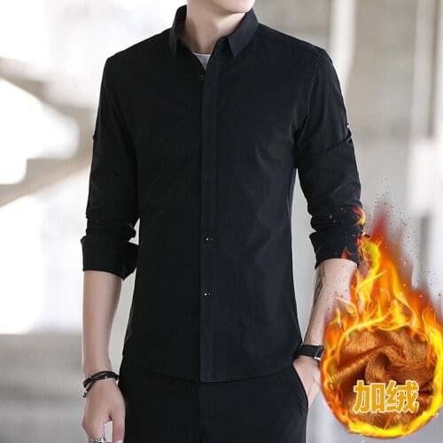 2020 New Arrival Winter Plus Velvet Shirts Men Long Sleeve Cultivate Ones Morality Mens Business Shirt Pure Color