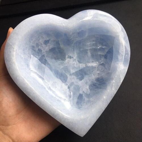 Natural blue Celestite Bowl Heart Shape Crystal Hand Carved Rough Stone Healing Gemstone Decor