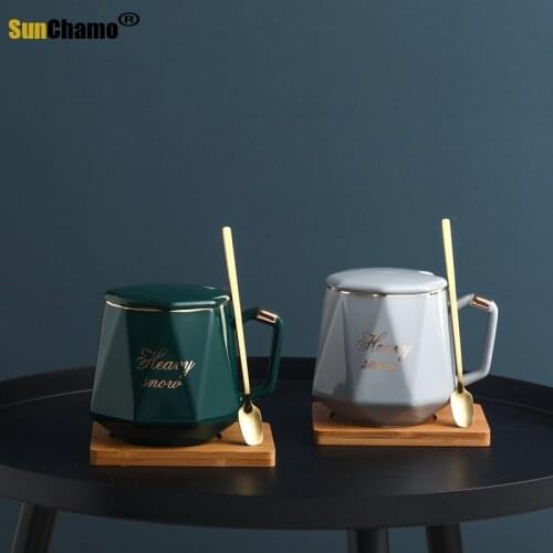 New Product 450ML European Style Luxury Gold Tracing Coffee Cup with Lid Spoon Mug Cartoon Multicolor Cup Kitchen Tool Gift