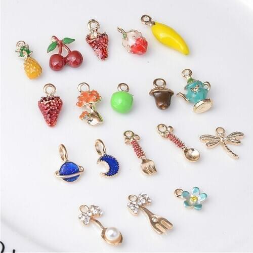 10pcs Multi Furit Pineapple Cherry Strawberry Apple Moon Star Hanging Pendants Charms For Earring Jewelry Findings DIY Material