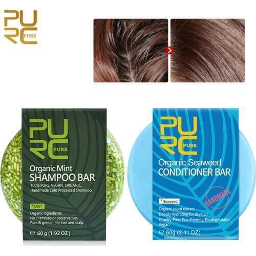 PURC Organic Natural Mint Shampoo Bar 100% PURE and no chemicals or preservative Seaweed hair conditioner