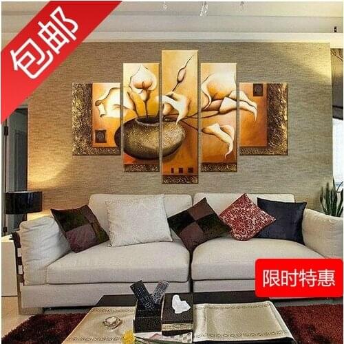 Hand Painting 5 Piece Flowers Abstract Home Decorative Oil Painting Set Modern Picture On Canvas Wall Paint For Living Room