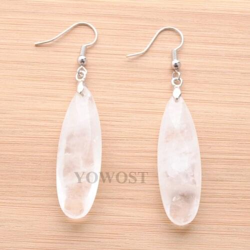 Natural Stone White Crystal Earrings Reiki Beads Dangle Hook Drop Earring Vintage Polygon for Female Jewelry Gift QR3205