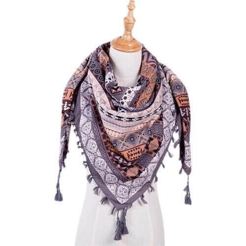 2020 fashion Women Winter Neck Wrap Long Warm Scarf Boho Cotton Ethnic Print Triangle Tassel Shawl neck bandana neck gaiter NEW