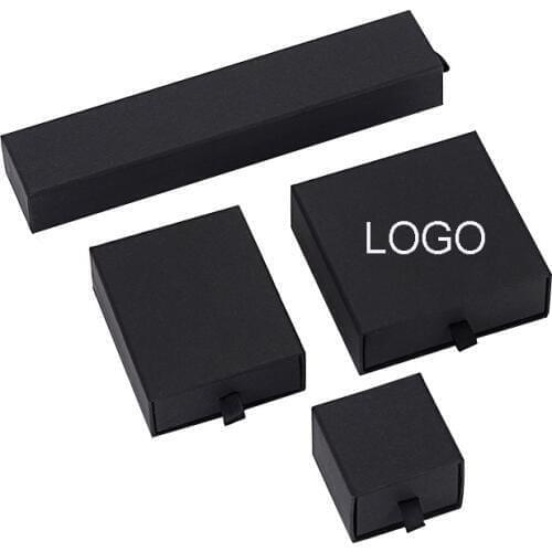 Dropshipping Luxury Black Paper Jewelry Box With Sponge Drawer Style For Bracelet Bangle Box Jewelry Gift Packaging Print logo