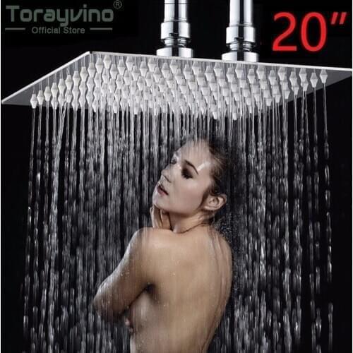 Torayvino 20 Inch Shower Head Ceiling Square Stainless Steel Rainfall Shower Head Top Shower For Bathroom Shower Head Sprinkler