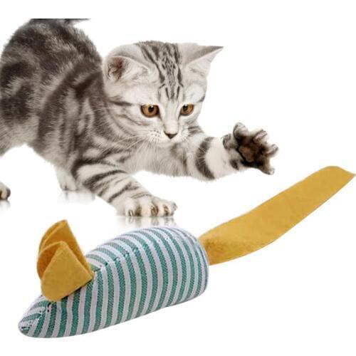 1pc Funny Cat Toy Creative Stripe Plush Mouse Shape Toy Pet Interactive Toys Cat Bite Toys Pet Supplies Cat Favors Random Color