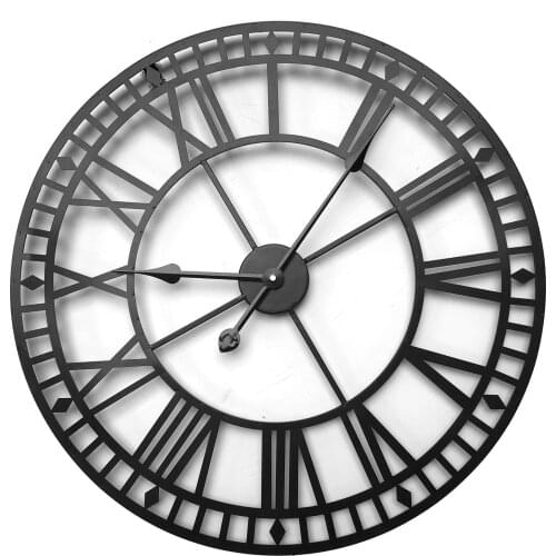 Iron Wall Clock Hollow-out Roman Numerals Wall Hanging Clock for Home Office Living Room Decor