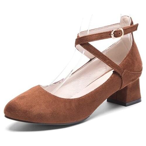 Oversized 12 13 14 15 16 ladies high heels women shoes woman pumps Shallow suede round-headed cross-buckle slippers