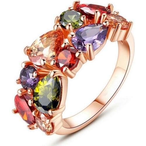 Colorful Crystal Ring European and American Luxury Rose Gold Ring for Women Accessories
