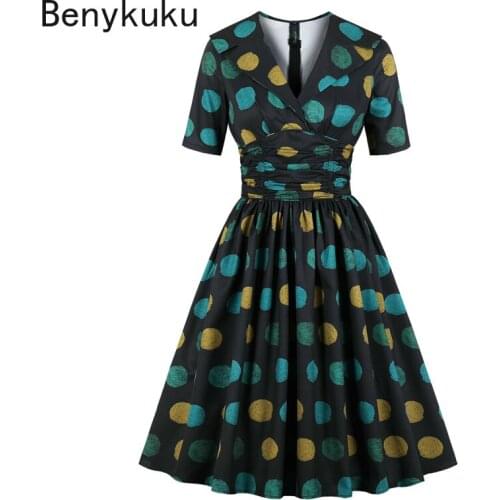 Polka Dot Slim Wrap Dress Vintage Summer Clothes for Women 2021 V Neck Half Sleeve Pinup Retro Pleated Dress Sundress Vestidos