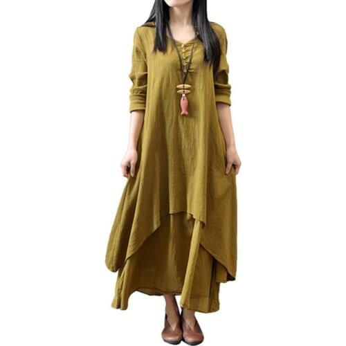 Plus Size Oversized Women Solid Color Long Sleeve Baggy Loose Layered Maxi Dress comfortable to wear for most daily occasion