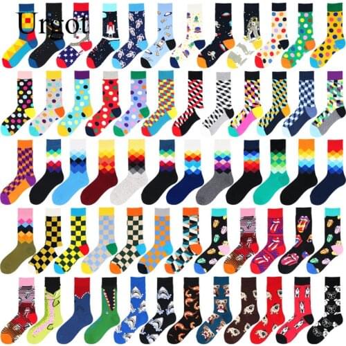 Urgot 1 Pairs Combed Cotton Fashion Hip Hop Men Women Socks Harajuku Skateboard Oil Painting Animal Happy Socks Funny Sokken