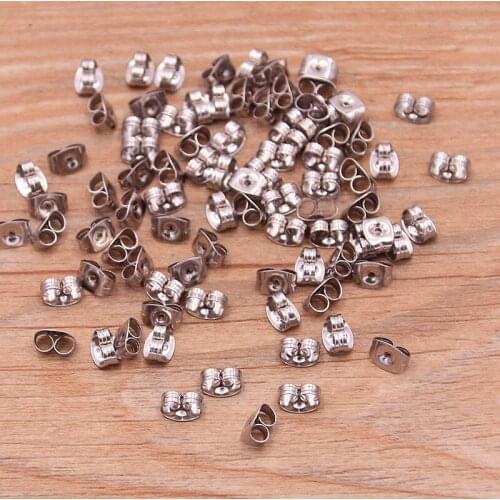 200Pcs 5X6mm Steel Color Stainless Steel Earmuffs Earflap Blanks Diy Post Stud Earrings Base Settings For Jewelry Making